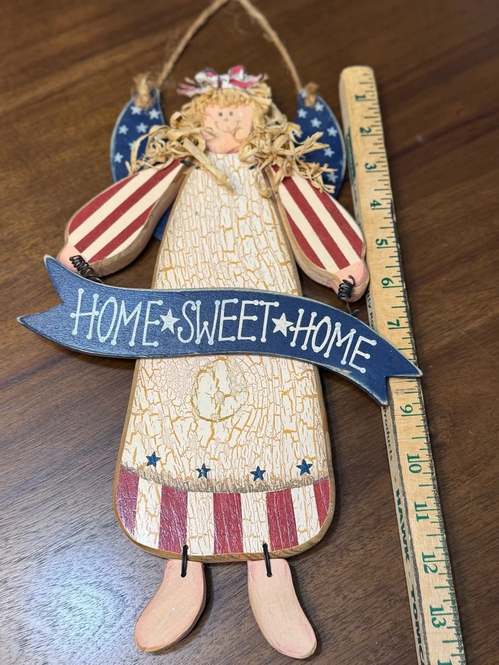 Primitive Americana Angel Wall Hanging Home Sweet Home Patriotic Folk Art-0199